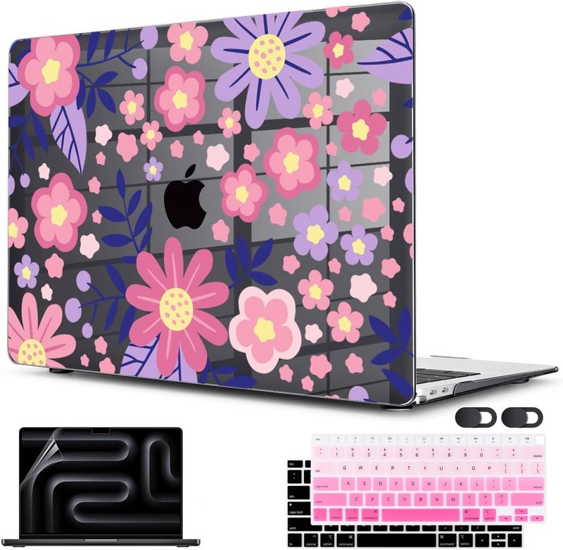 CISSOOK for MacBook Air 13 inch M1 Case 2021 2020 2019 2018, Hard Shell Case Keyboard Skin Screen Protector for MacBook Air 13.3 A2337 A2179 A1932, Stylized Flowers - Image 1